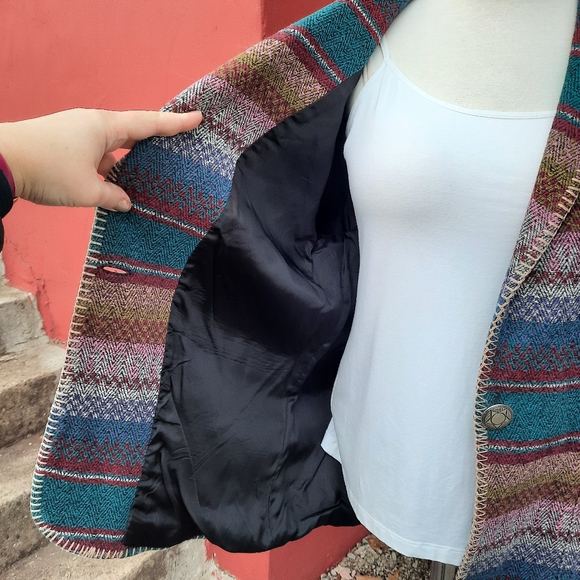 Vintage 90's Southwestern Print One Button Blazer Jacket Large - Picture 4 of 12